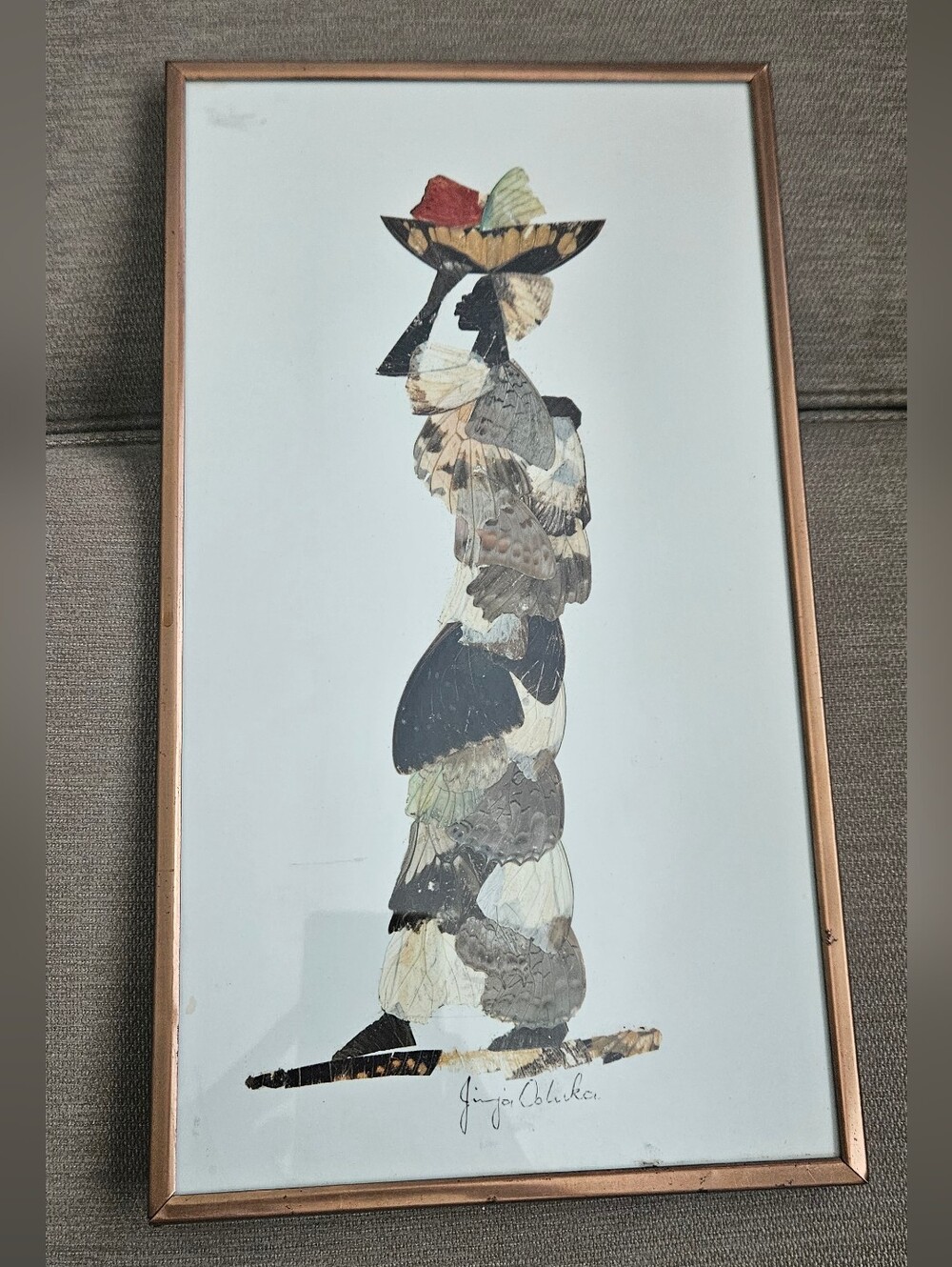 Vintage AFRICAN butterfly Art Jija Oduka Framed Wall Decor
